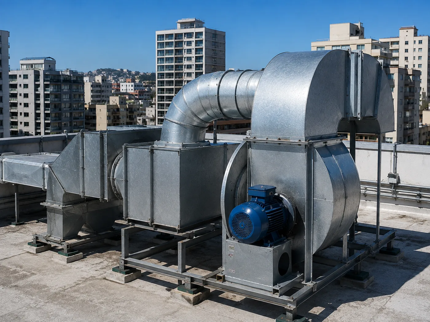 Sistema de presurización, ventilación y extracción de aire PROMANT — equipo en azotea